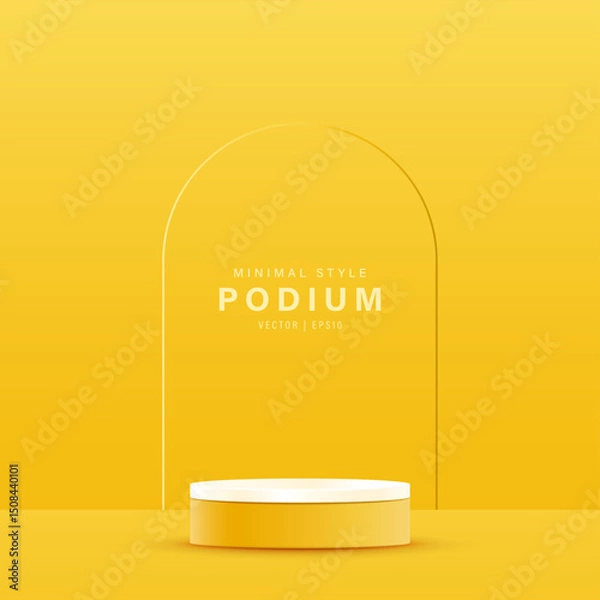 Fototapeta Minimal yellow background with 3d podium for product display, vector design