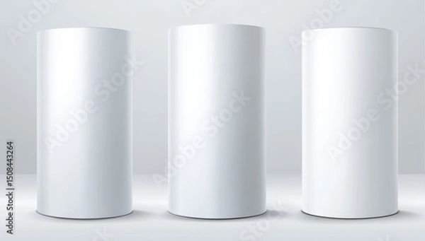 Obraz Three blank cylindrical displays on a light gray background
