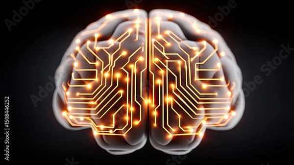 Obraz Glowing brain with circuit patterns symbolizing AI technology