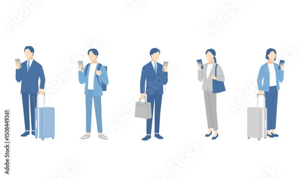 Fototapeta スマホを確認しているビジネスパーソンのセット