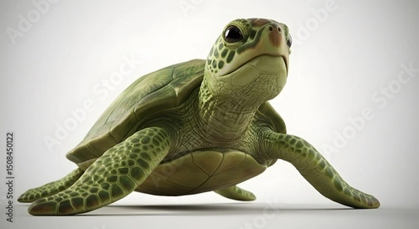 Obraz A Majestic Sea Turtle: A 3D Render of a Green Turtle in Motion