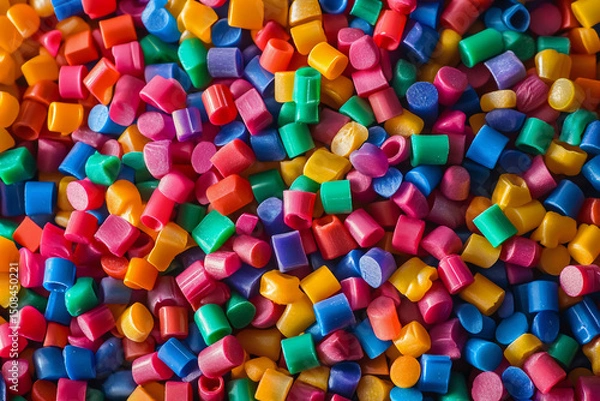 Fototapeta Colorful plastic pellets for recycling promoting reuse and separate waste collection in plastic manufacturing