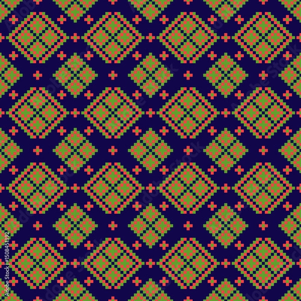 Obraz Colorful Pixel Tribal Diamond Seamless Pattern