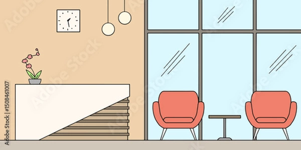 Fototapeta Reception in the office room graphic color interior sketch illustration vector 