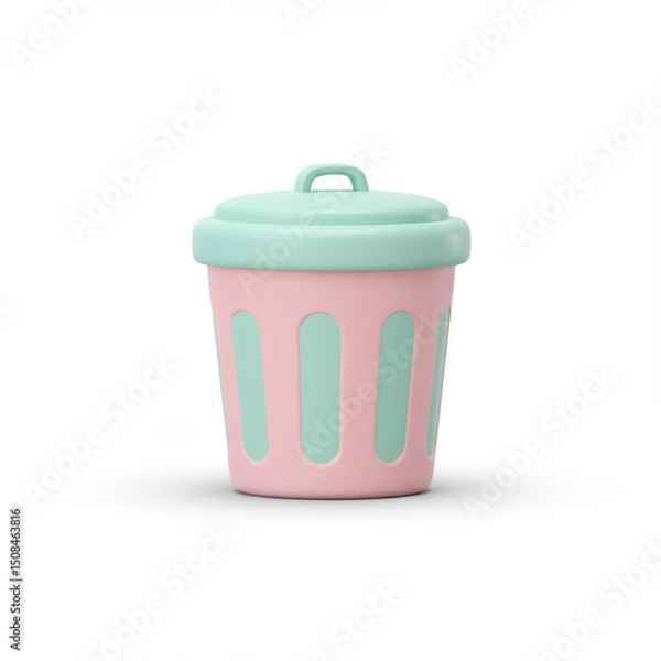 Fototapeta 3D Trash Bin in Toy-Like Pastel Style.