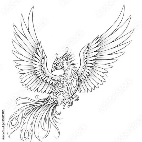 Obraz Sketch. Tattoo on a white background. with. Phoenix bird