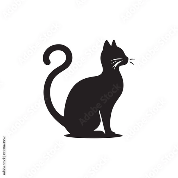 Fototapeta **"Stylish Cat Vector Silhouette: Graceful Feline Design Featuring Curved Tail, Alert Ears, and Sitting Pose in Clean, Minimalist Style for Crafts, Prints, and Digital Art"**

