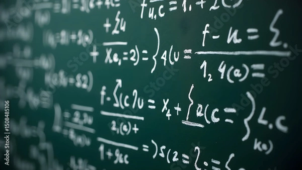 Fototapeta Complex Mathematical Formulas Written on Classroom Chalkboard