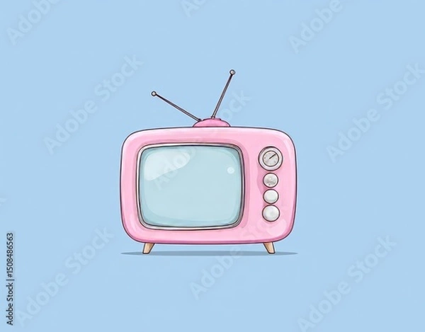 Fototapeta A modern image of a retro TV with an old-fashioned design, complete with antennas, control knobs, and a wooden frame, perfect for vintage-themed graphics and media history projects