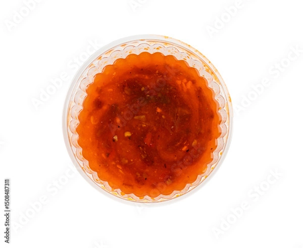 Obraz Nuoc Cham Orange Sauce Isolated, Red Asian Jelly Dip Smear, Hot Pepper Vietnamese Sauce
