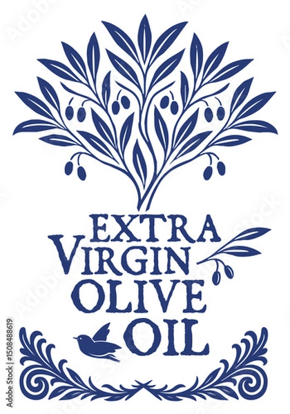 Fototapeta Olive tree with stylized leaves and small fruits. Suitable for branding, product packaging, labels and Mediterranean-themed designs.