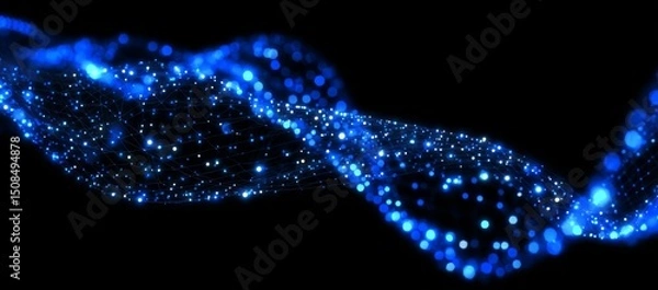Fototapeta A stylized blue backdrop of cyberspace with dots and lines symbolizing data transfer, network security, and the metaverse