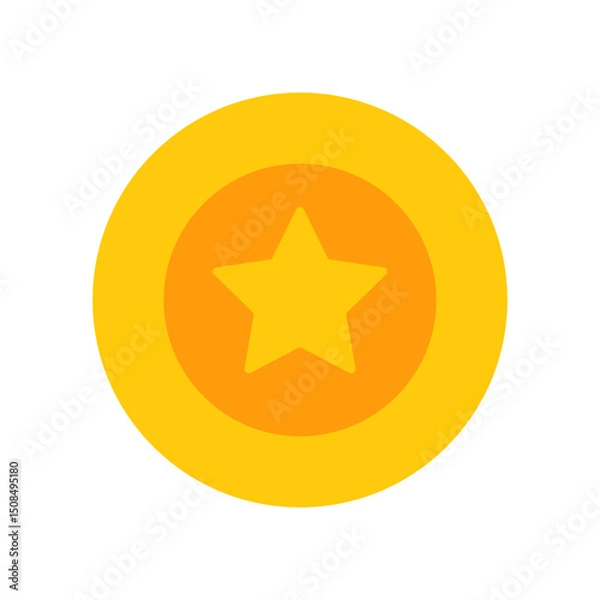 Fototapeta Round golden badge with star. Award, medal, trophy badge. Gold medal icon with star. Concept of reward, victory, gain, competition. Vector illustration isolated on transparent background