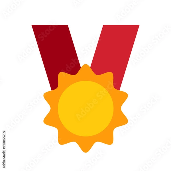 Fototapeta Gold medal isolated on transparent background. Number 1 golden medal with red award ribbon. First placement winner trophy prize. Gold medal Premium quality. Winner, award, quality guarantee, best.