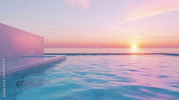 Obraz Serene Ocean View Infinity Pool at Sunset with Soft Pastel Colors