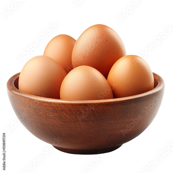 Fototapeta eggs in a bowl, brown eggs in a bowl with one of them is brown isolated on a white background