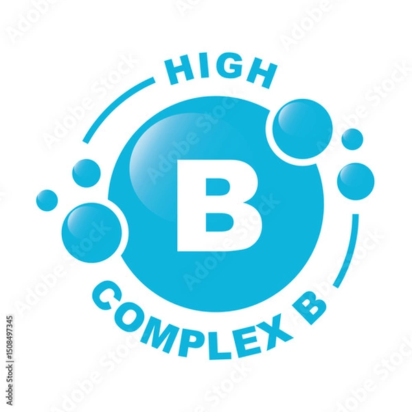 Obraz Blue colored vitamin B complex - icon, vector.