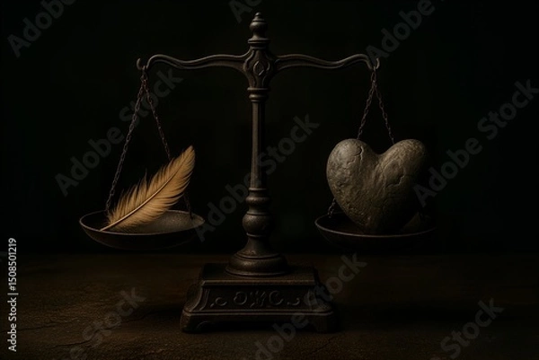 Fototapeta Feather and Heart on a Scale