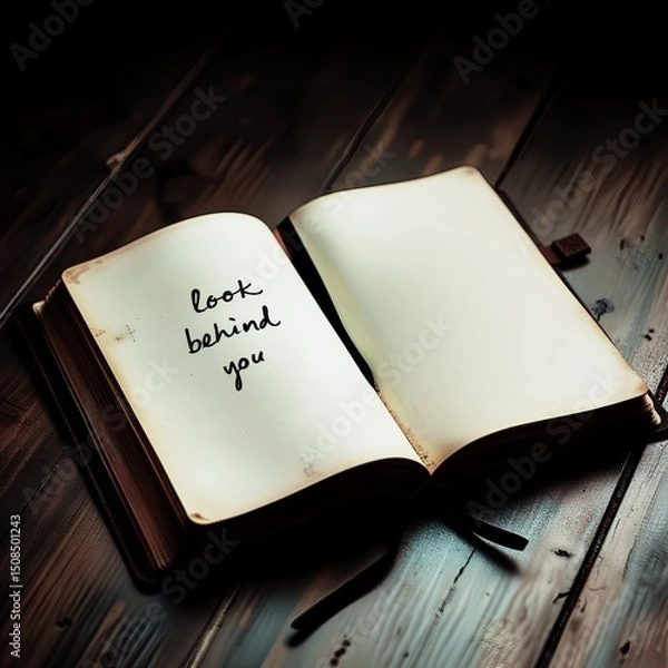 Fototapeta Notebook with "Look Behind You" | diary and pen