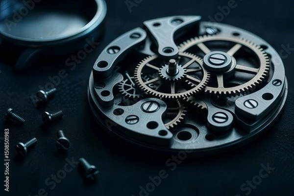 Fototapeta Watch Gears and Mechanism in Macro Detail | watch mechanism close up