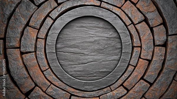 Fototapeta Dark Brown and Gray Concentric Stone Circles Abstract Background