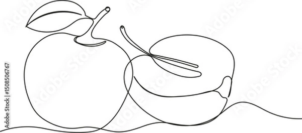 Fototapeta Continuous line drawing of two apples representing healthy eating, vegan and raw food lifestyle. Ideal for nutrition, wellness, summer fruit themes, and clean eating concepts in a modern minimalist st