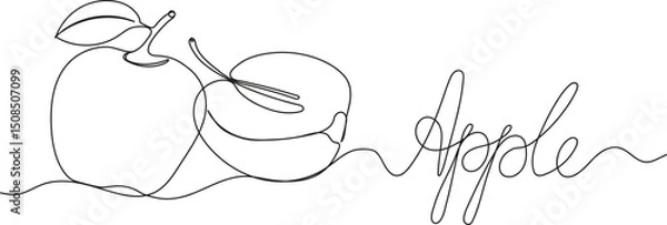 Fototapeta Continuous line drawing of two apples representing healthy eating, vegan and raw food lifestyle. Ideal for nutrition, wellness, summer fruit themes, and clean eating concepts in a modern minimalist st