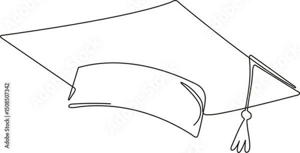 Fototapeta Continuous line drawing of a graduation cap symbolizing the end of the academic journey. Perfect for school, college, or university graduation themes. Represents the final day of school, achievement, 