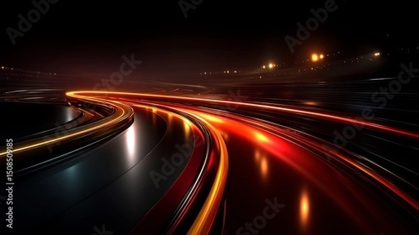Fototapeta Night Speed with Race Track, Light Trails, and Abstract.