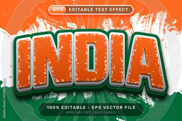 Fototapeta India text effect and editable text effect with Indian flag color background