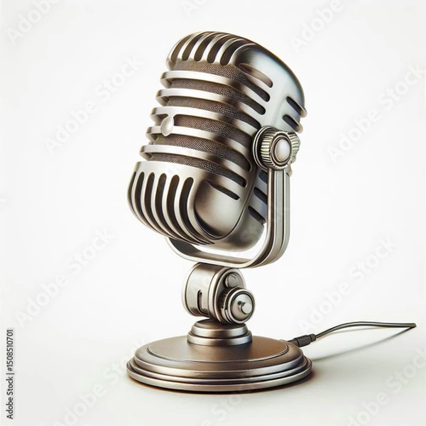 Fototapeta Vintage Microphone on Stand Isolated - Retro Recording Studio Object
