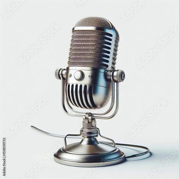 Fototapeta Vintage Microphone on Stand Isolated - Retro Recording Studio Object
