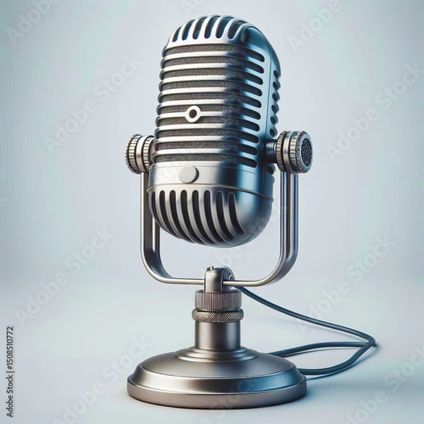 Fototapeta Vintage Microphone on Stand Isolated - Retro Recording Studio Object
