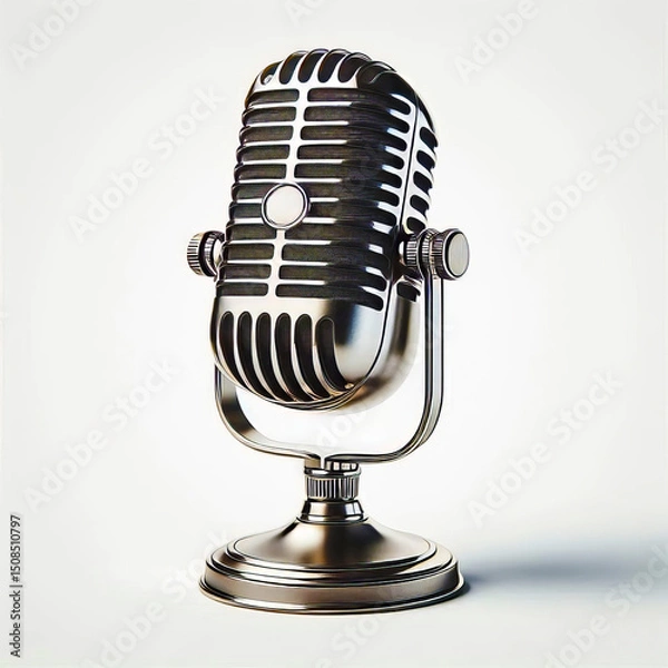 Fototapeta Vintage Microphone on Stand Isolated - Retro Recording Studio Object
