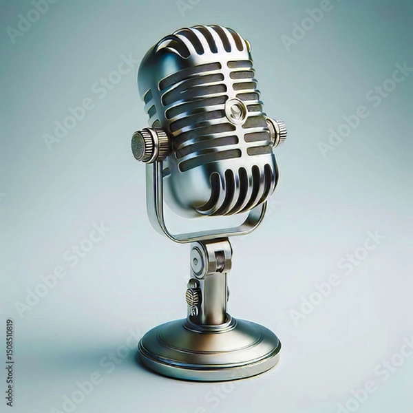Fototapeta Vintage Microphone on Stand Isolated - Retro Recording Studio Object
