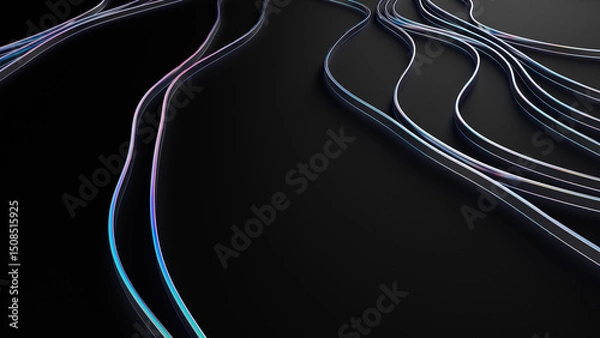 Fototapeta The background is an abstract black with futuristic fashion neon wavy lines. 3d rendering illustration not AI