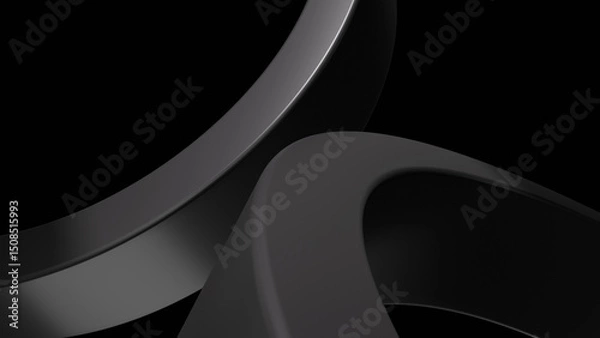 Fototapeta Two black rings circle on a black background. 3D rendering illustration not AI.