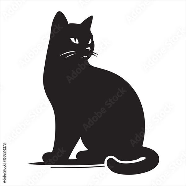 Fototapeta siting aungel cat Silhouette Vector Art, and Graphic, vector black color silhouette, solated white background 