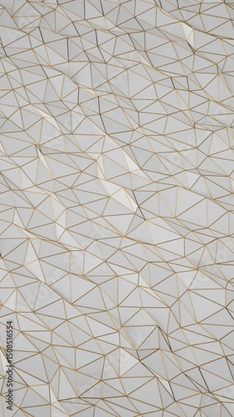 Fototapeta The white and gold 3D abstract vertical background is perfect for a presentation template. The abstract background features a parametric low-poly triangle design. 3d rendering illustration not AI