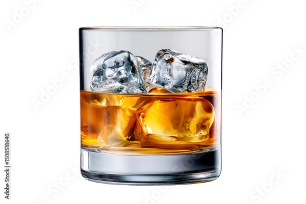 Obraz Whiskey glass with ice cubes on transparent background