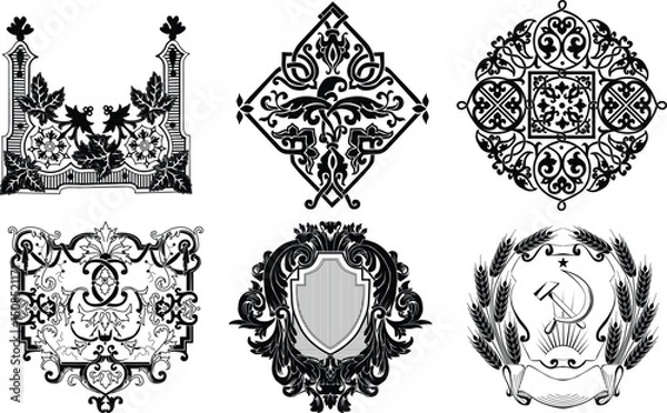 Fototapeta Set of vintage frames with intricate floral designs.