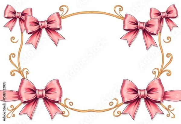 Obraz Whimsical vintage ribbon frames & bows, hand-drawn coquette style for cute borders, elegant, clipart