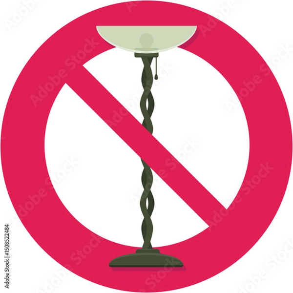 Fototapeta Living room floor lamp with a circular red strikethrough prohibition symbol in flat design style (cut out)