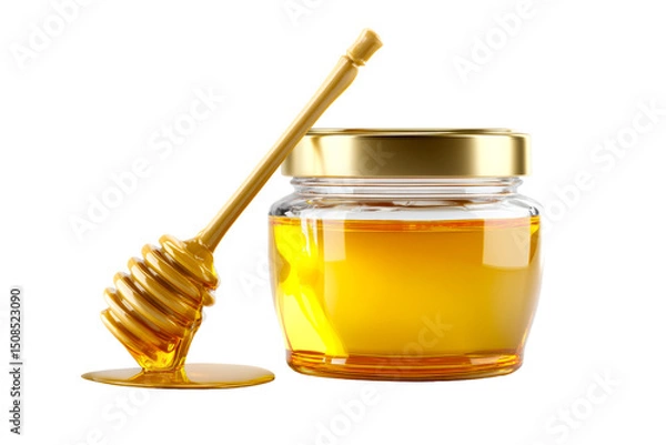 Obraz Sweet golden honey with a dipper on a clear background