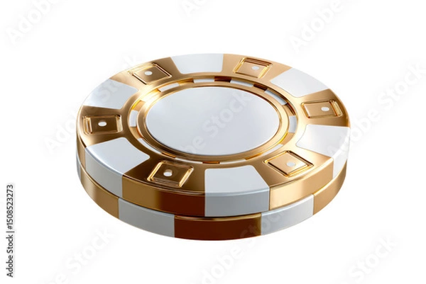 Obraz Golden and white casino chip on transparent background for gaming
