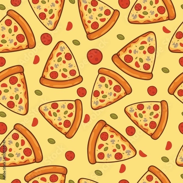 Obraz cute pizza slice seamless pattern on yellow background .