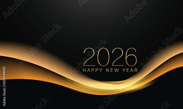 Fototapeta 2026 New year with Abstract shiny color gold wave design element and glitter effect on dark background. For Calendar, poster design