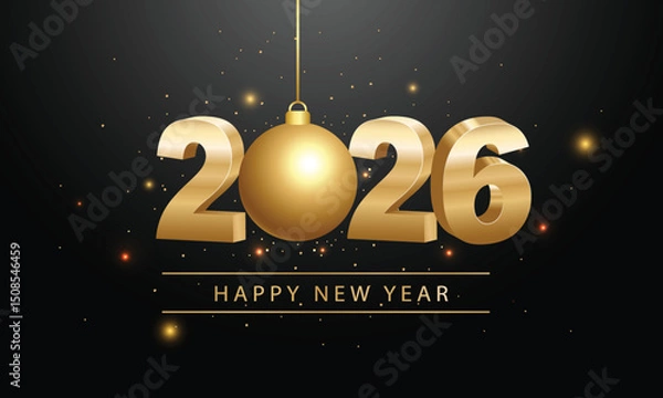 Fototapeta 2026 Happy New Year Background Design. Greeting Card, Banner, Poster. Vector Illustration.