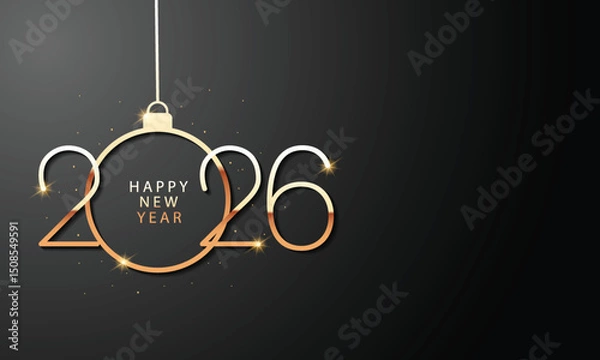 Fototapeta 2026 Happy New Year Background Design. Greeting Card, Banner, Poster. Vector Illustration.