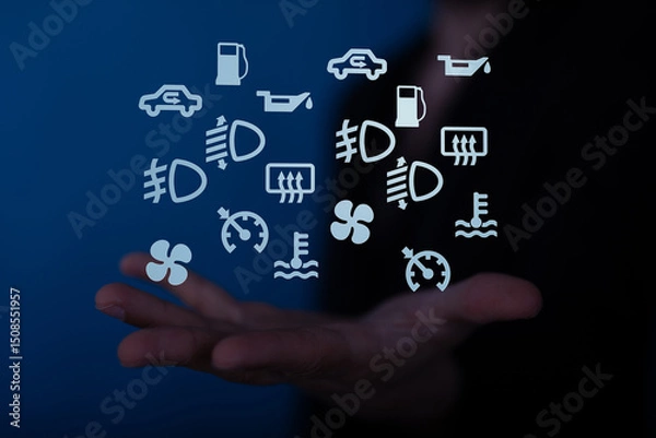 Fototapeta Learn to identify and interpret common car warning lights.  Avoid costly repairs by understanding your vehicle's dashboard indicators.